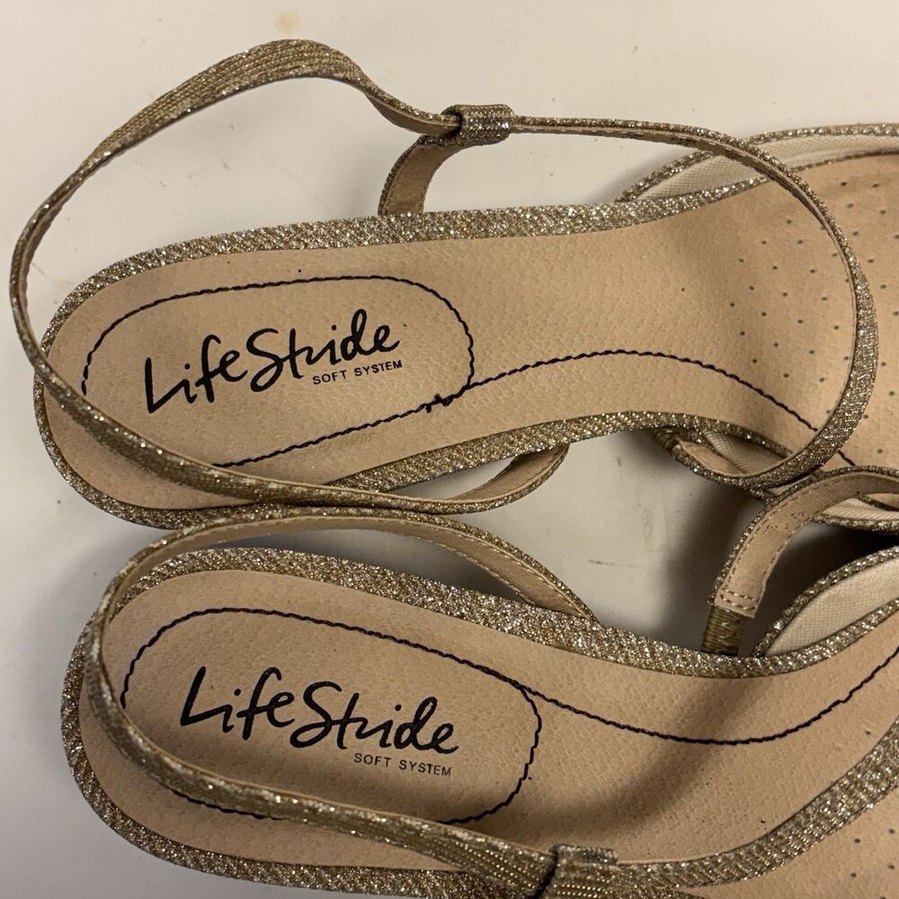 LifeStride Shoes Womens 10M Gold Minimalist Glitter Slingback Block Heels NEW - Picture 9 of 12